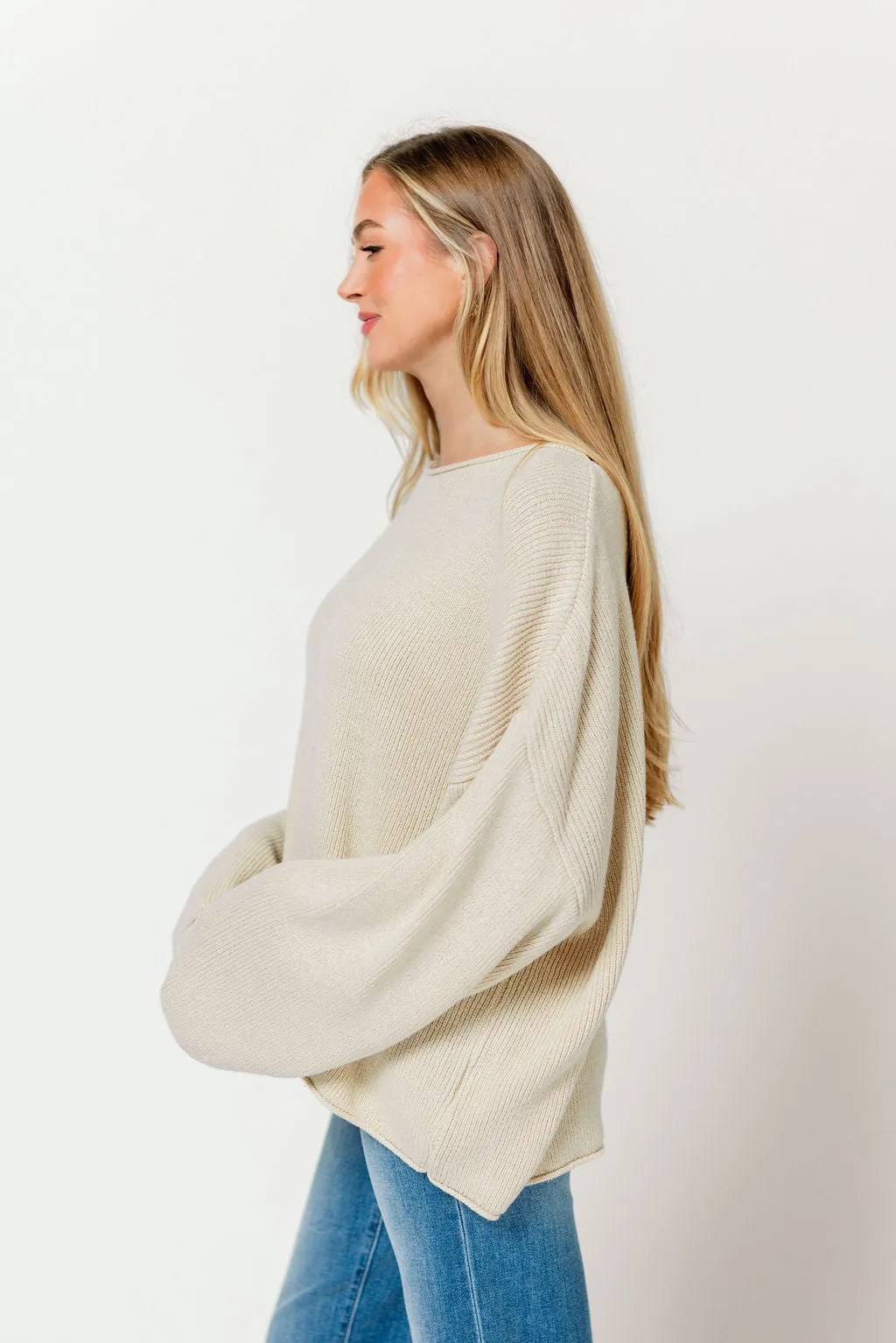 Scarlett Relaxed Boatneck Sweater in Oatmeal sold by Worth Collective product image thumbnail 2