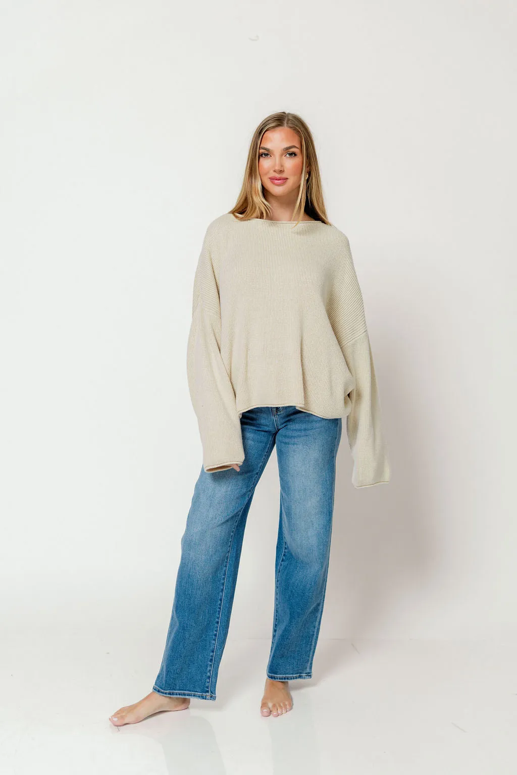 Scarlett Relaxed Boatneck Sweater in Oatmeal sold by Worth Collective product image thumbnail 5