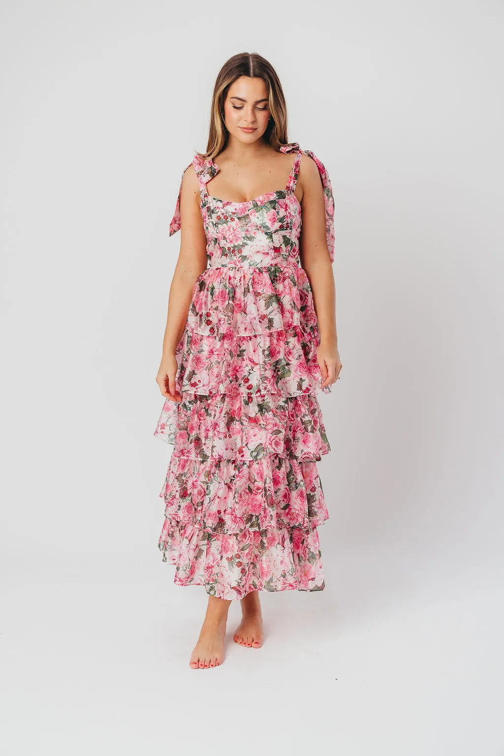 Maddie Midi Dress in Pink sold by Worth Collective