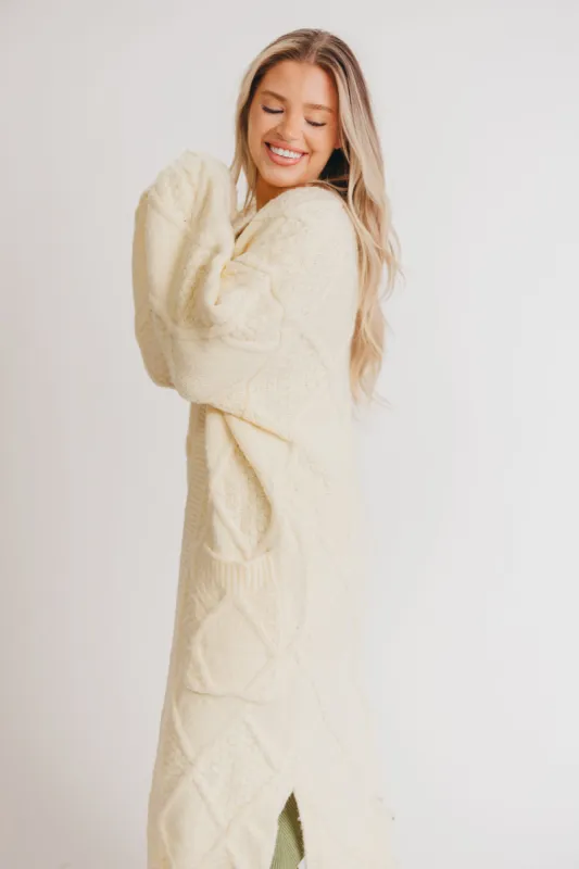Liza Open Front Diamond Pattern Knit Cardigan in Vanilla Cream sold by Worth Collective