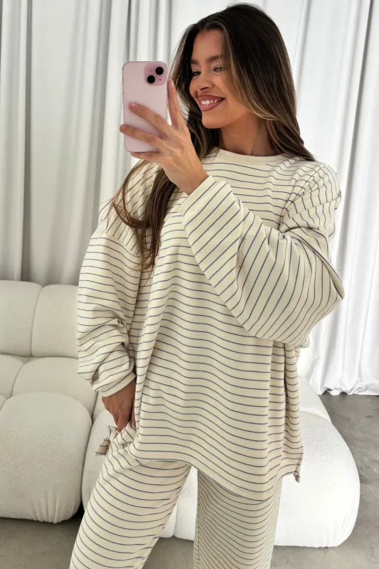 Naomi Striped Fleece Oversized Top in Ivory sold by Worth Collective