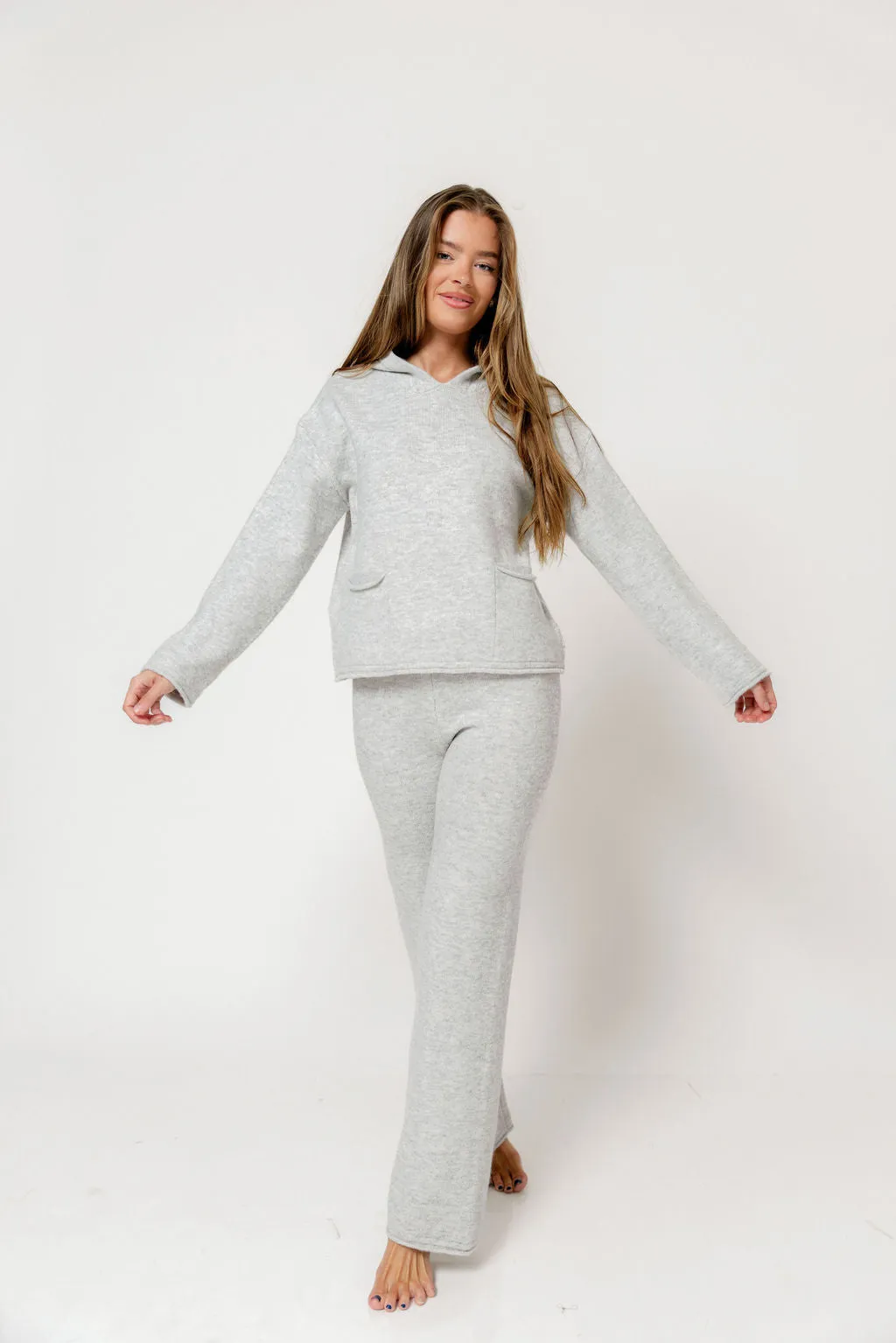Kippa Soft Knit Hoodie and Pants Set in Grey Melange sold by Worth Collective