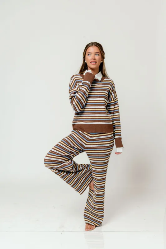 Hudson Striped Knit Flare Pants in Cocoa sold by Worth Collective