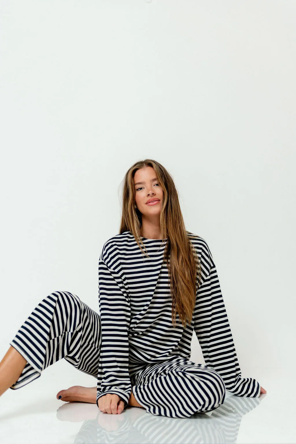 Elaine Oversized Striped Top in Navy *Final Sale* sold by Worth Collective