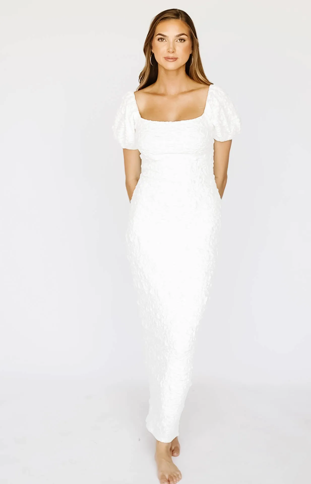 Madden Textured Maxi Dress in White - Bump Friendly sold by Worth Collective product image thumbnail 2