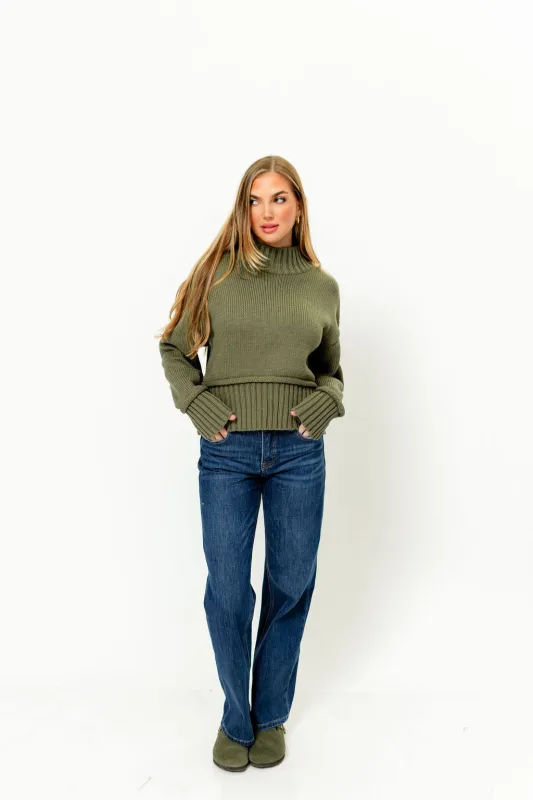 Selma Turtleneck Sweater in Olive made by Le Lis