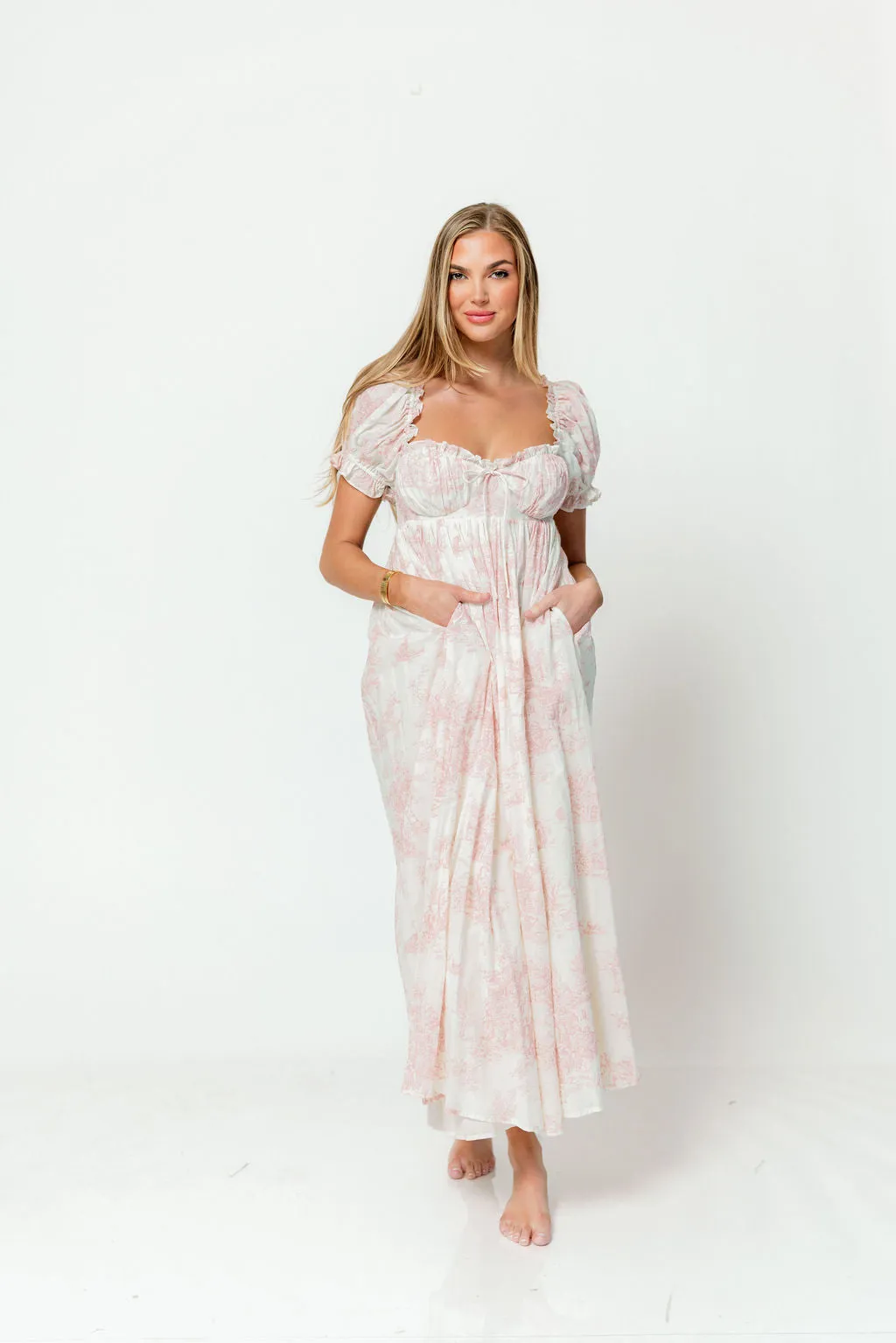 Olivia 100% Cotton Maxi Dress in Pink Toile - Bump Friendly sold by Worth Collective product image thumbnail 2