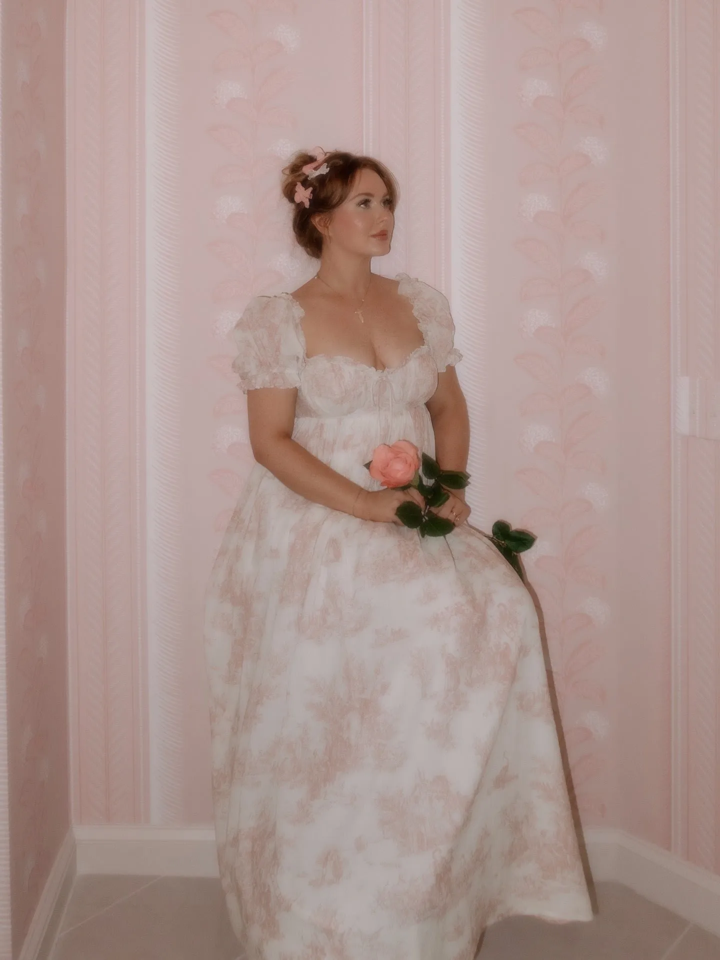 Olivia 100% Cotton Maxi Dress in Pink Toile - Bump Friendly sold by Worth Collective