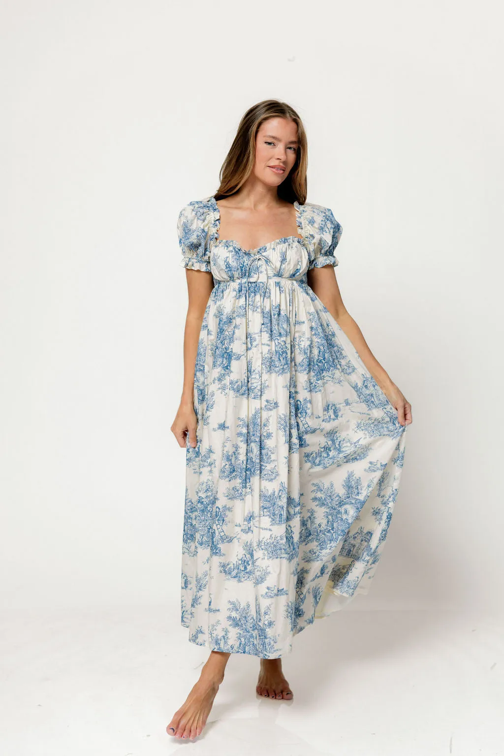 Olivia 100% Cotton Maxi Dress in Blue Toile - Bump Friendly sold by Worth Collective product image thumbnail 3