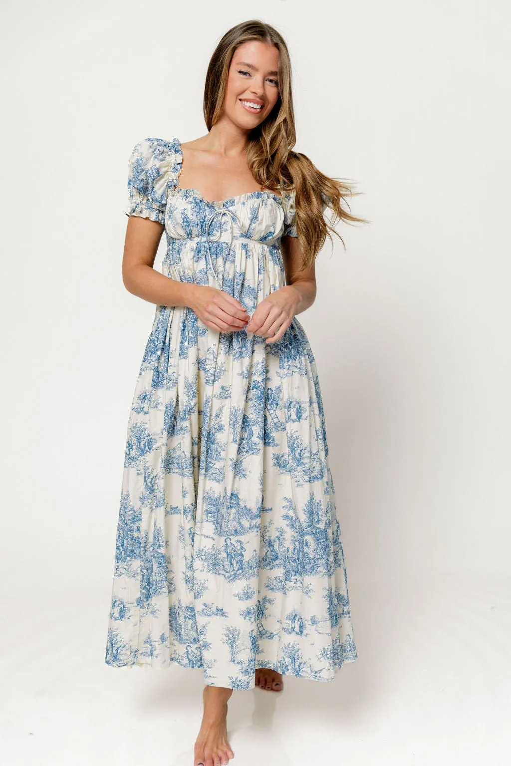 Olivia 100% Cotton Maxi Dress in Blue Toile - Bump Friendly sold by Worth Collective product image thumbnail 5