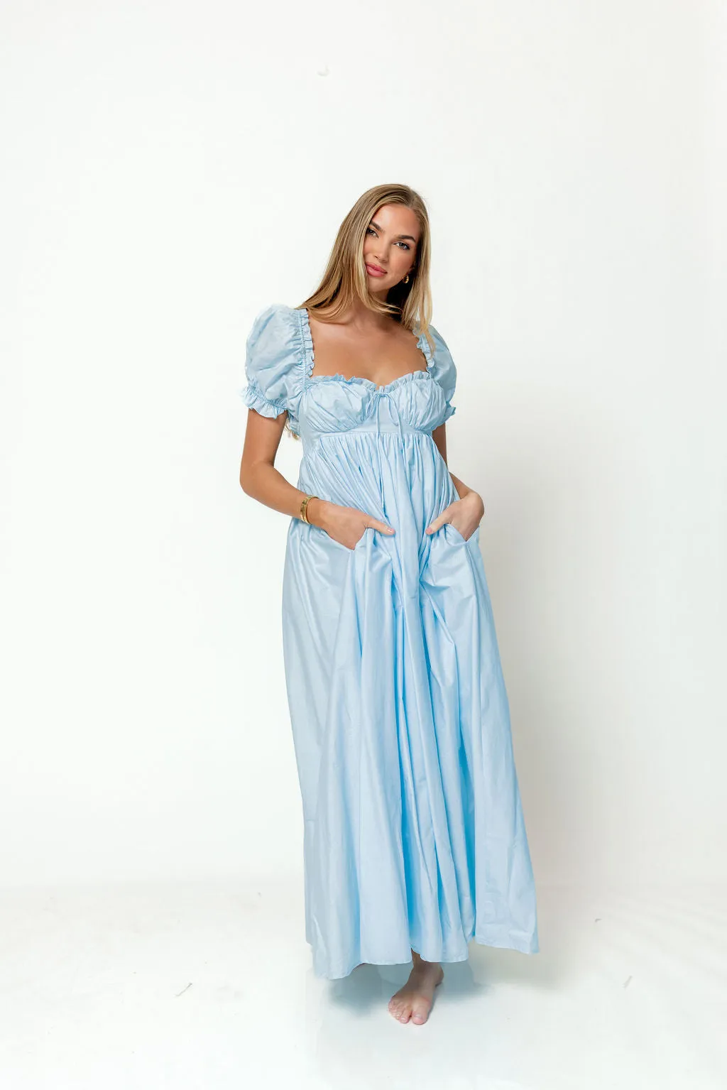 Olivia 100% Cotton Maxi Dress in Light Blue - Bump Friendly sold by Worth Collective product image thumbnail 3