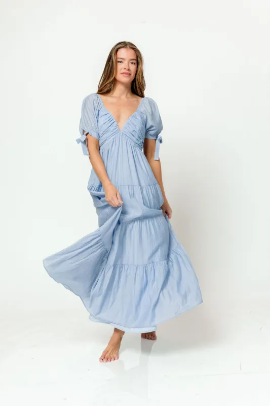 Grayson Maxi Dress in Dusty Blue - Bump Friendly & Inclusive Sizing sold by Worth Collective