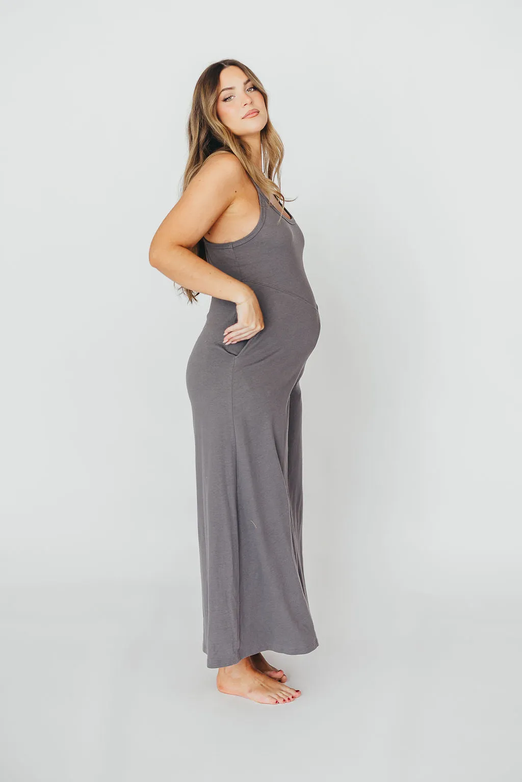 Back To It Jumpsuit in Charcoal - Bump Friendly sold by Worth Collective product image thumbnail 2