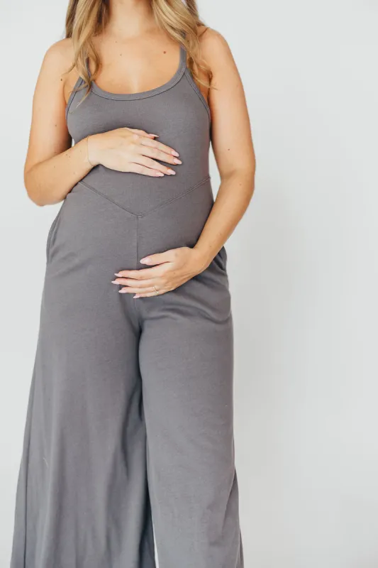 Back To It Jumpsuit in Charcoal - Bump Friendly sold by Worth Collective