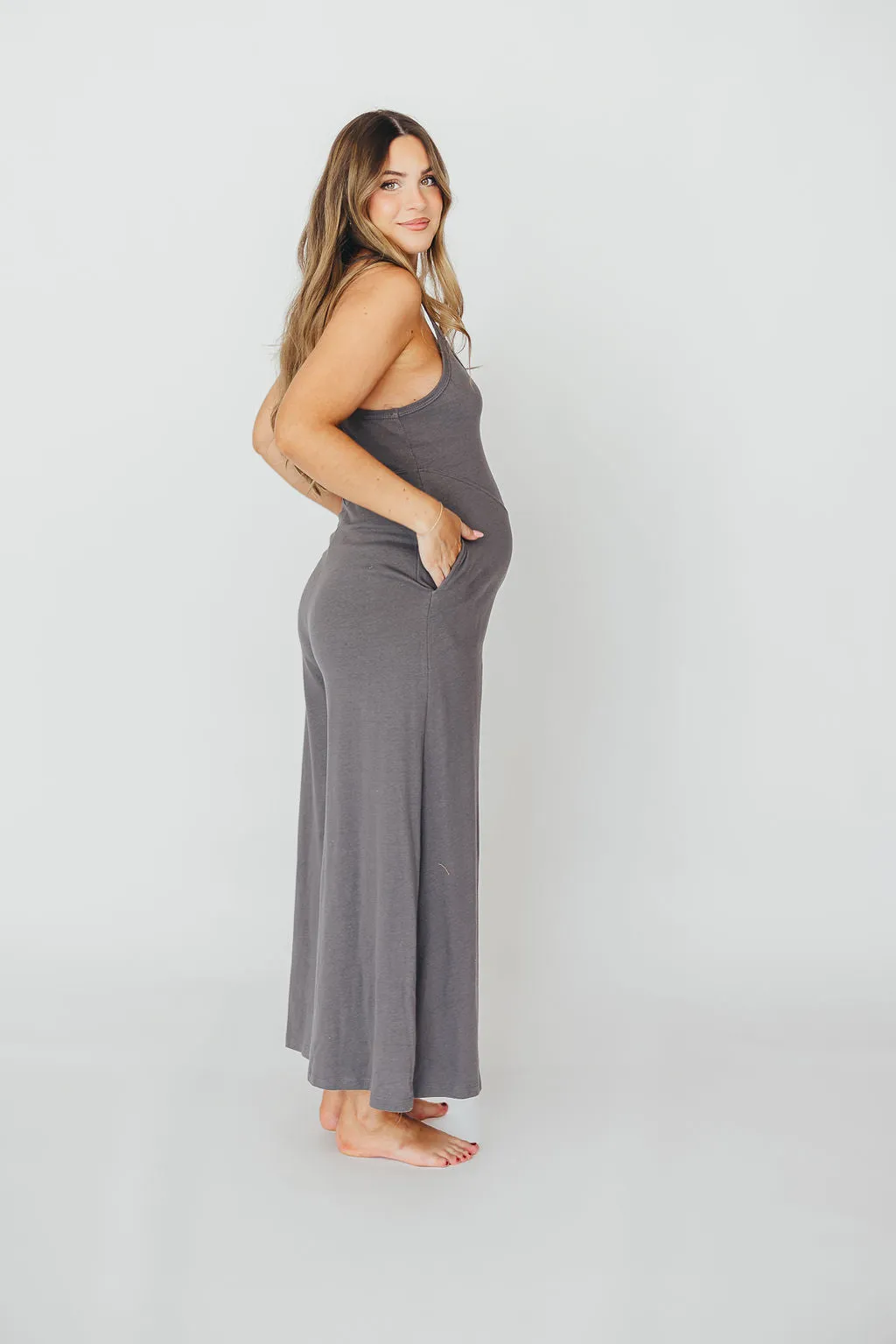 Back To It Jumpsuit in Charcoal - Bump Friendly sold by Worth Collective product image thumbnail 3