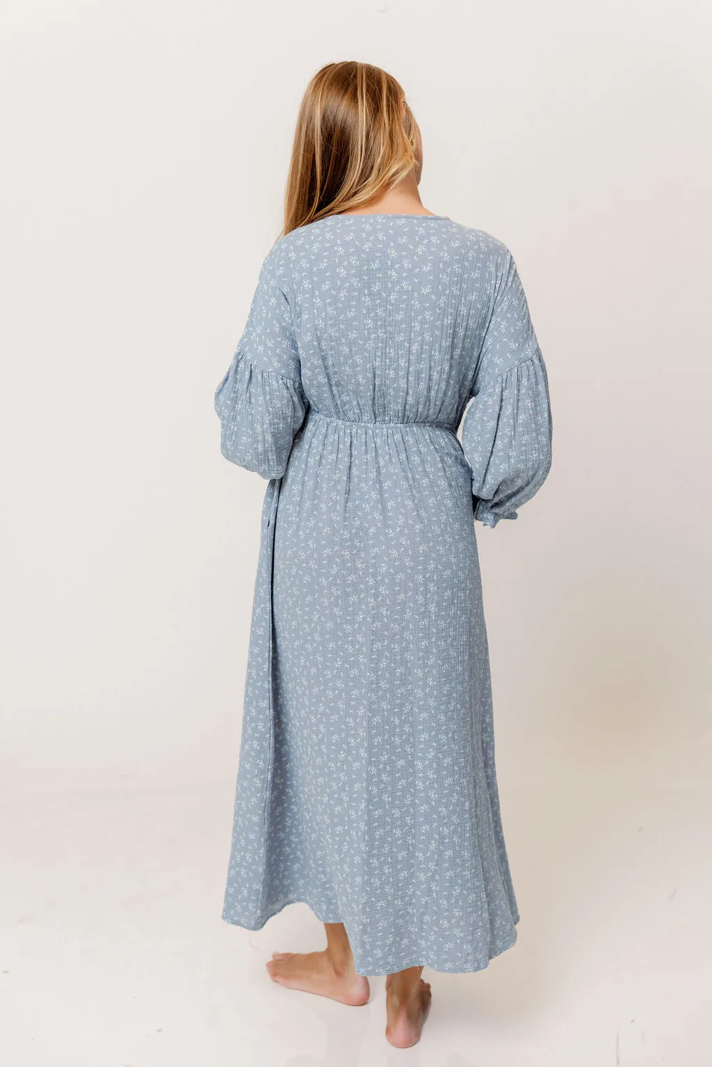 Hunter 100% Cotton Midi Dress in Light Indigo Foliage - Bump Friendly sold by Worth Collective product image thumbnail 5