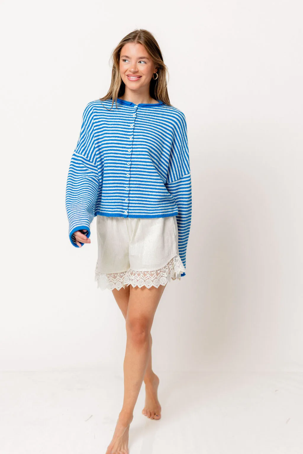 Piper Mini Stripes Cardigan in Blue *Final Sale* sold by Worth Collective