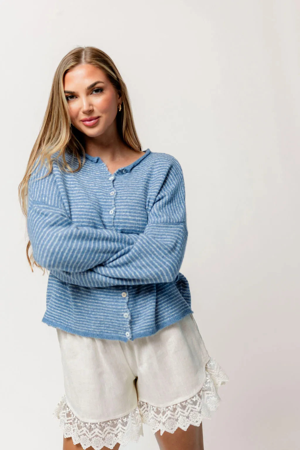 Piper Pin Striped Cardigan in Dusty Blue *Final Sale* sold by Worth Collective product image thumbnail 3
