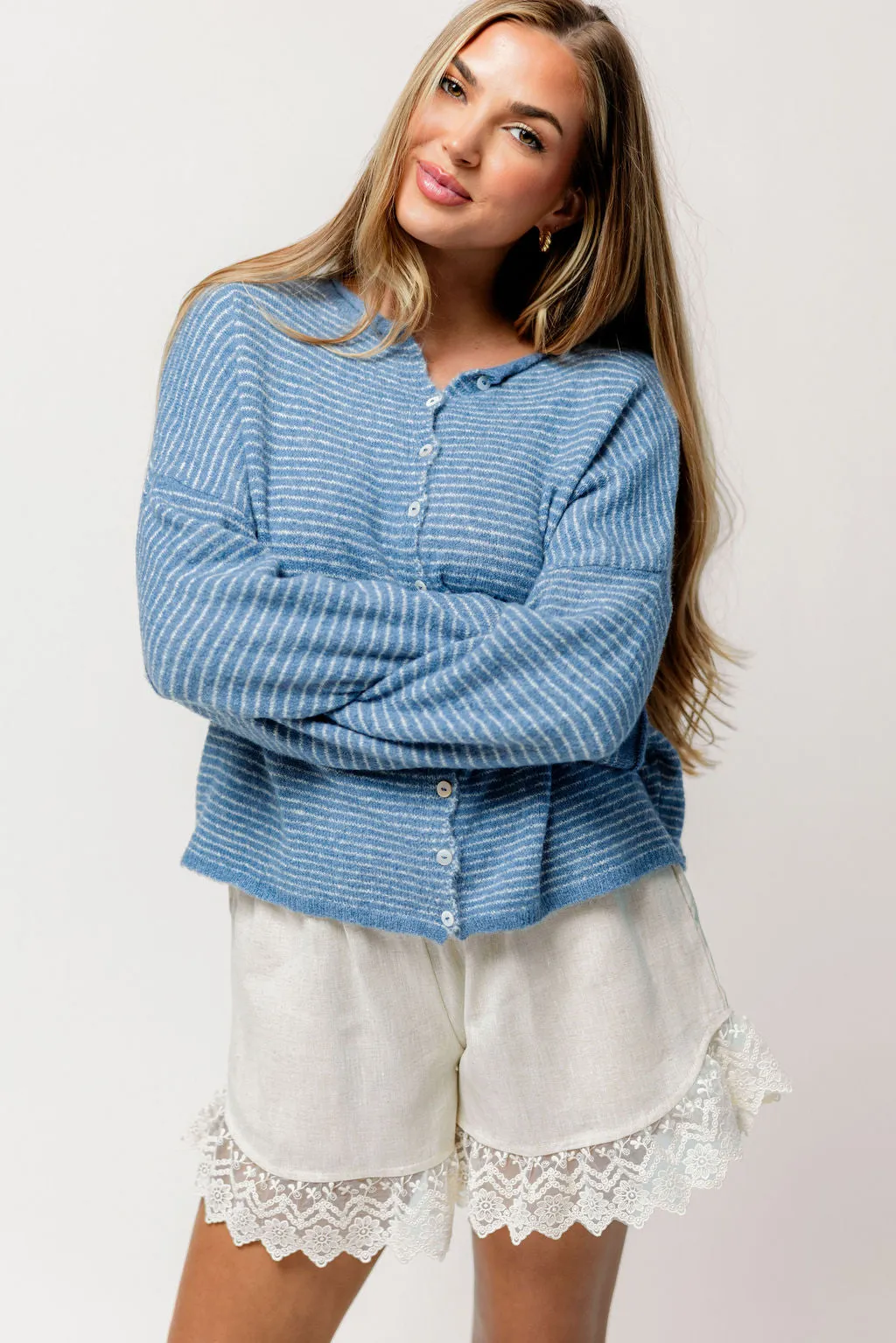 Piper Pin Striped Cardigan in Dusty Blue *Final Sale* sold by Worth Collective product image thumbnail 2