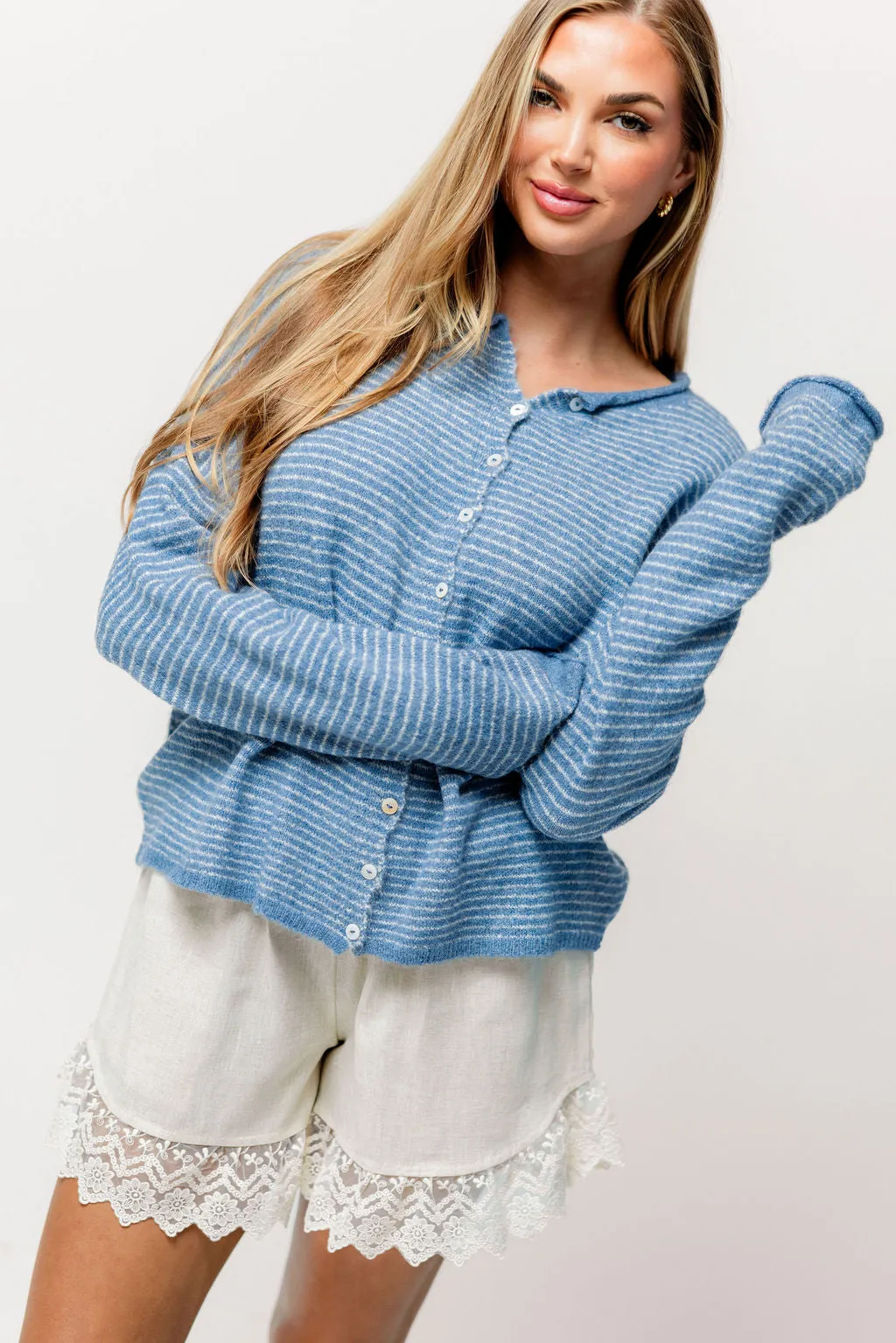 Piper Pin Striped Cardigan in Dusty Blue *Final Sale* sold by Worth Collective product image thumbnail 4