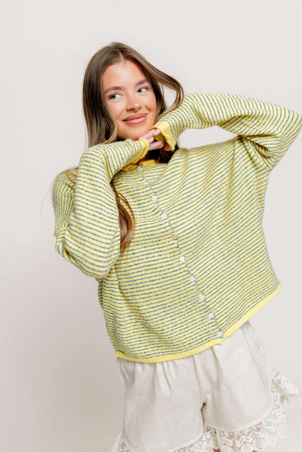 Piper Pin Striped Cardigan in Butter sold by Worth Collective