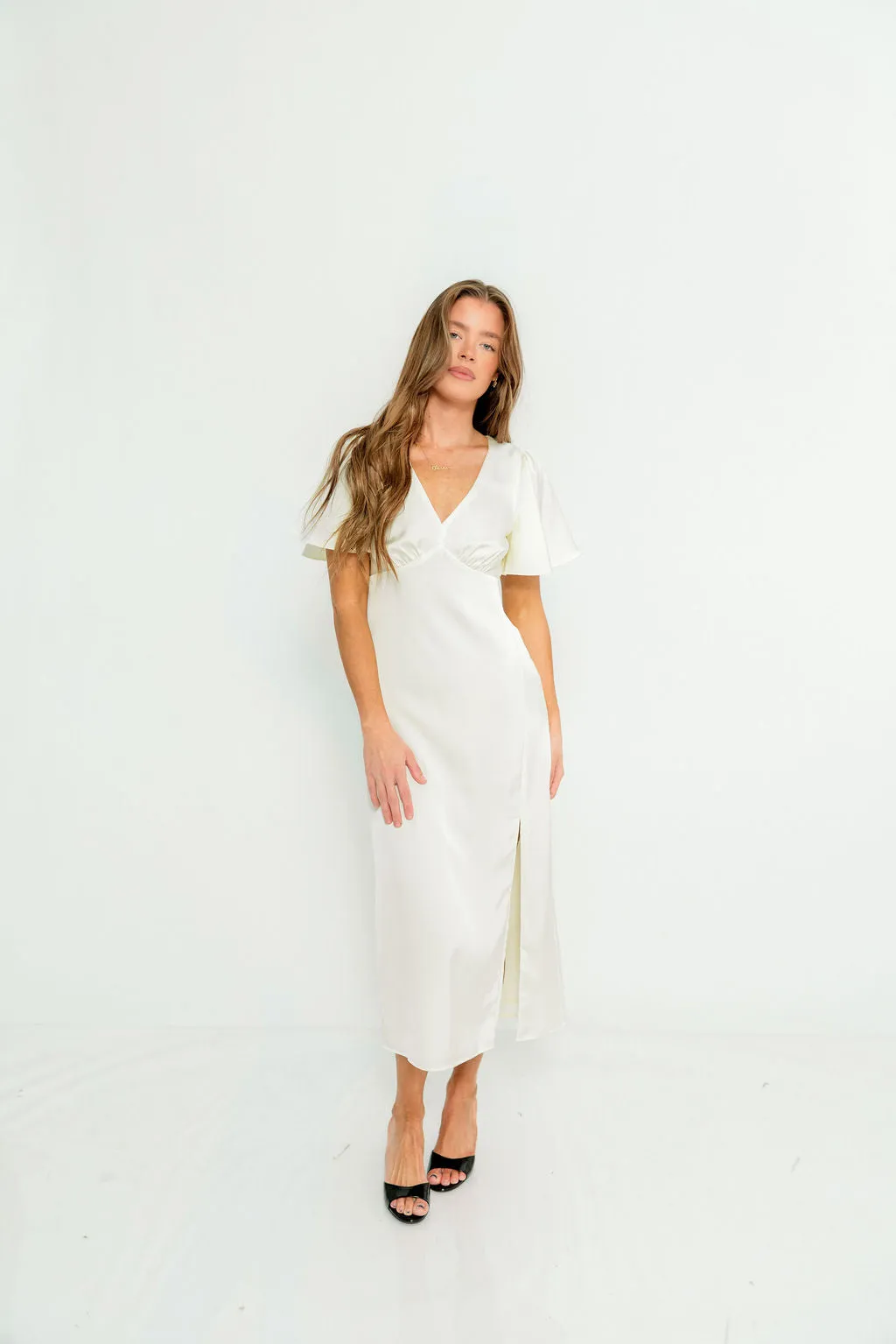Suzanne Flutter Sleeve Midi Dress in Cream sold by Worth Collective product image thumbnail 4