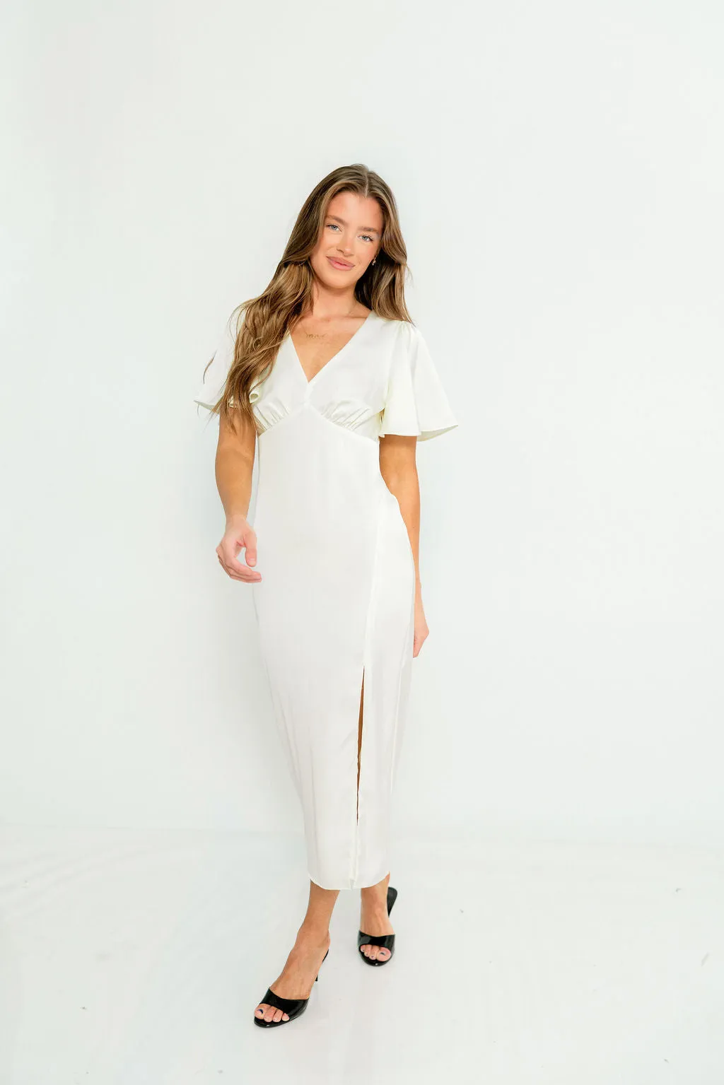 Suzanne Flutter Sleeve Midi Dress in Cream sold by Worth Collective product image thumbnail 2