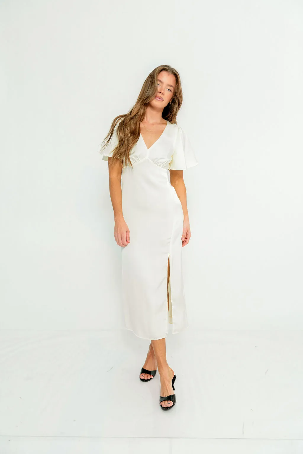 Suzanne Flutter Sleeve Midi Dress in Cream sold by Worth Collective product image thumbnail 5