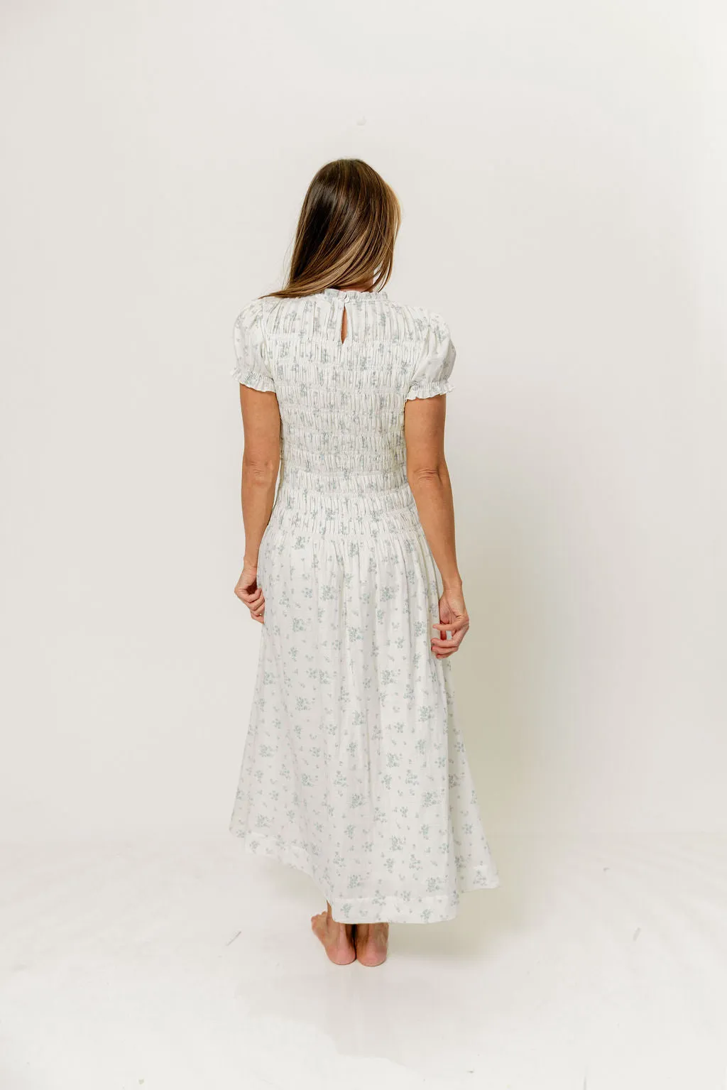 Orchard 100% Cotton Smocked Maxi Dress in Off White/Blue - Bump Friendly sold by Worth Collective product image thumbnail 4