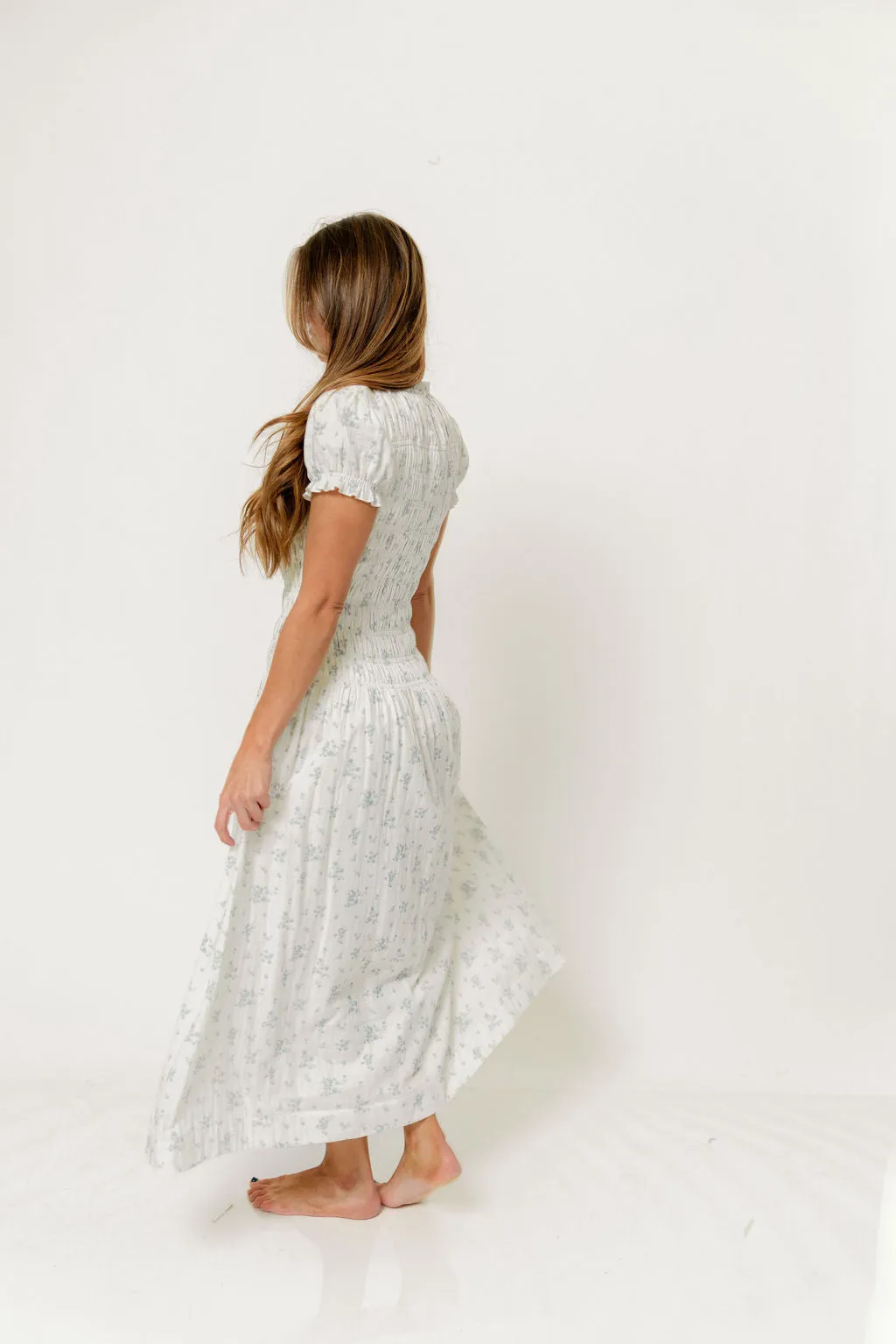 Orchard 100% Cotton Smocked Maxi Dress in Off White/Blue - Bump Friendly sold by Worth Collective product image thumbnail 5