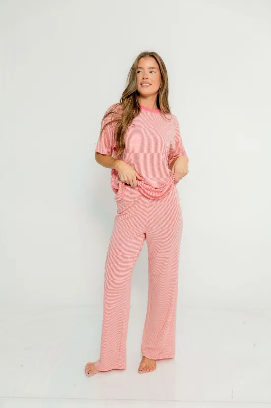 Alana Stripe Set in Bubblegum - Lightweight/Butter Fabric sold by Worth Collective