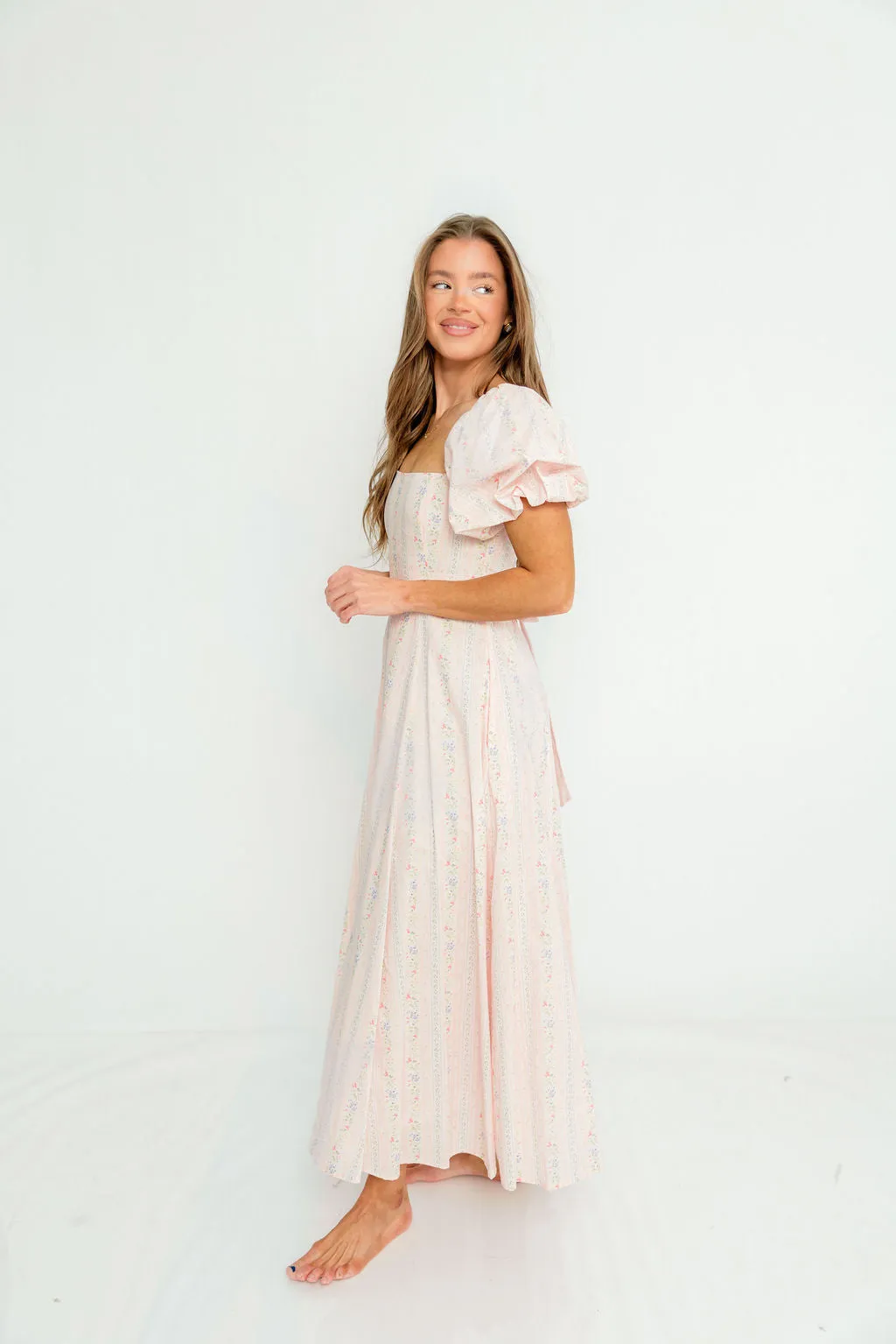 Tate Floral Print Puff Sleeve Midi Dress in Pink sold by Worth Collective product image thumbnail 3