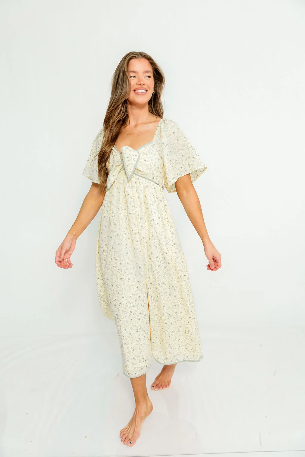 Alexis Floral Midi Dress in Butter Cream - Bump Friendly sold by Worth Collective product image thumbnail 2