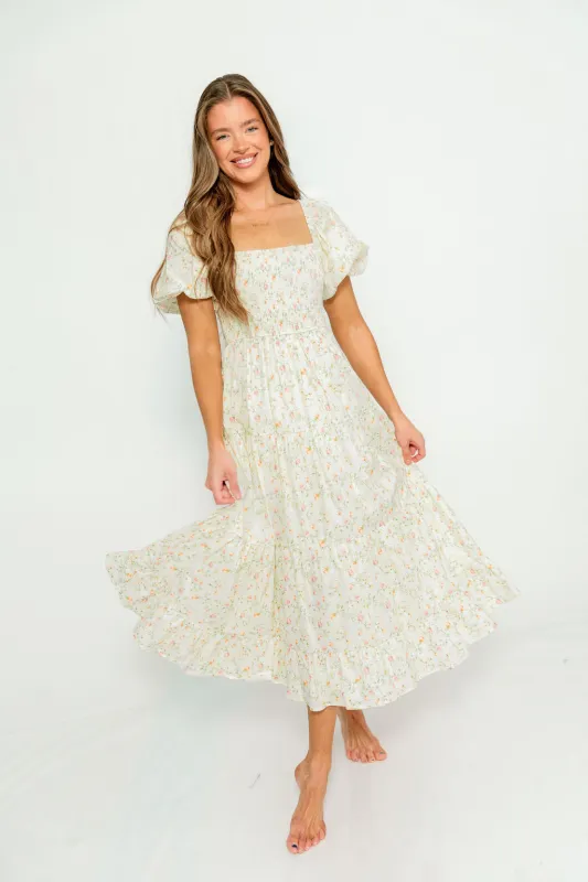 Mia 100% Cotton Midi Dress in Cream Multi Floral sold by Worth Collective