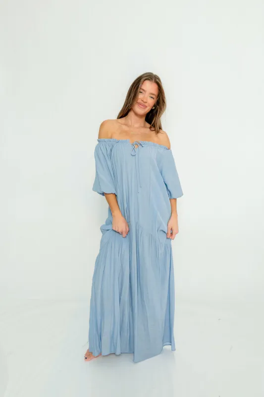 Christina Puffed Sleeve Maxi Dress in Cloud - Bump Friendly made by Wishlist