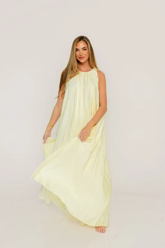 Becca Maxi Dress in Pale Yellow - Bump Friendly sold by Worth Collective