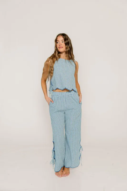 Rhoda Gingham Pants in Blue sold by Worth Collective