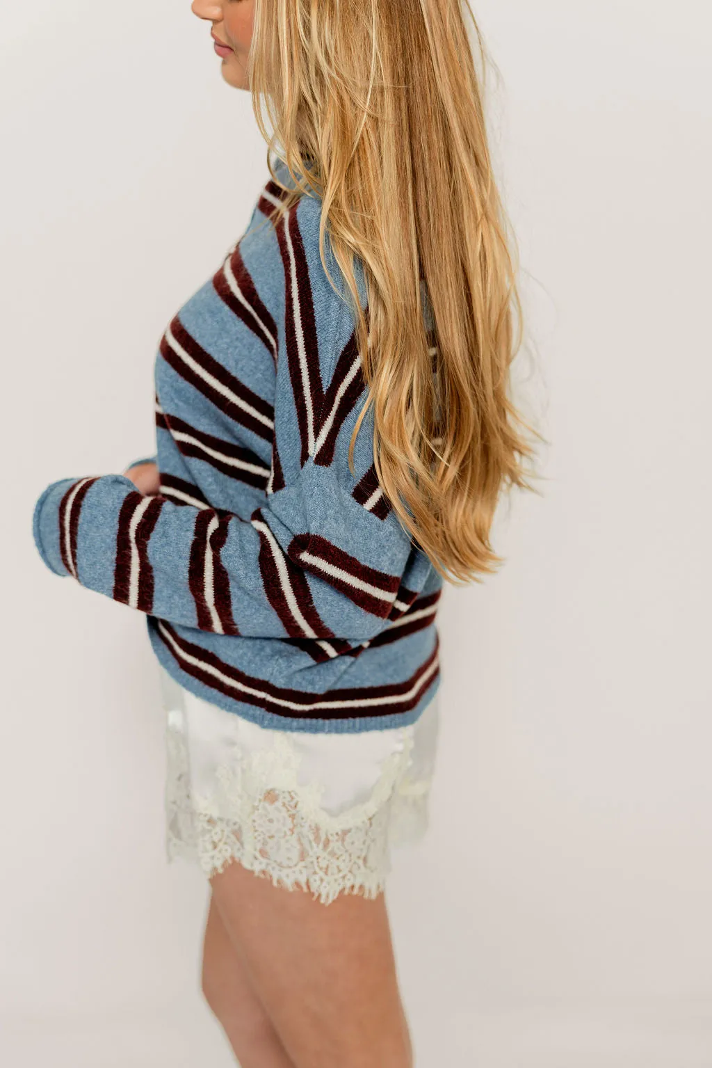 Piper Varsity Striped Cardigan in Dusty Blue sold by Worth Collective product image thumbnail 4
