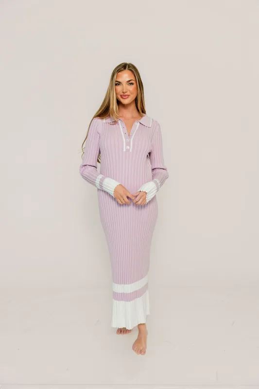 Kris Colorblock Polo Rib-Knit Maxi Dress in Pink sold by Worth Collective