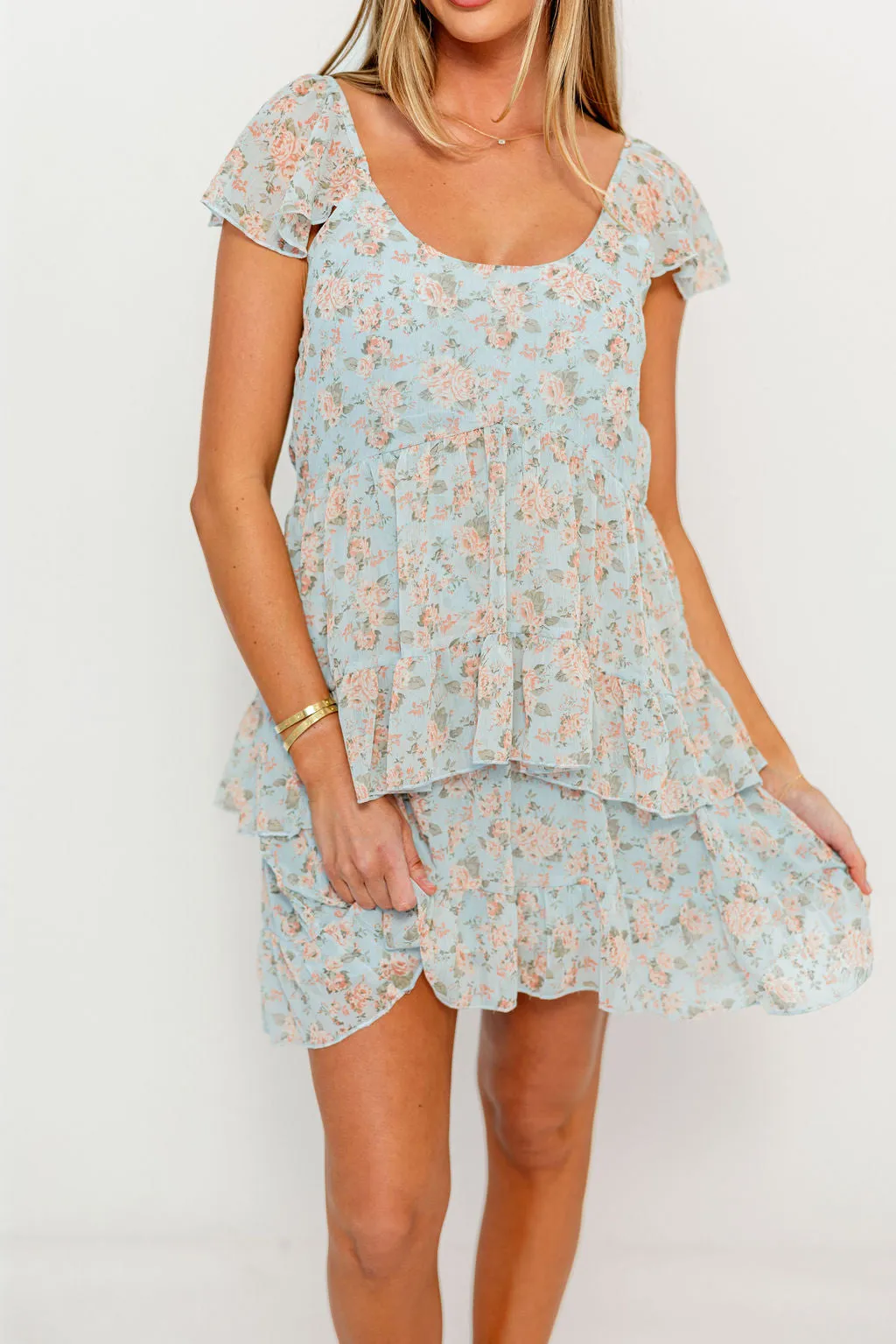 Petalune Ruffle Mini Dress in Light Blue sold by Worth Collective product image thumbnail 4