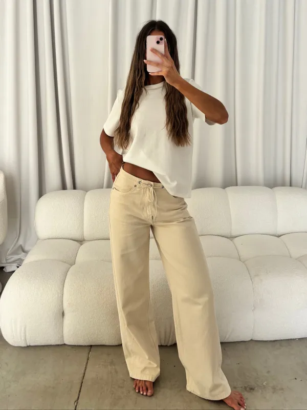 Lia Drawstring Wide Leg Pants in Stone sold by Worth Collective