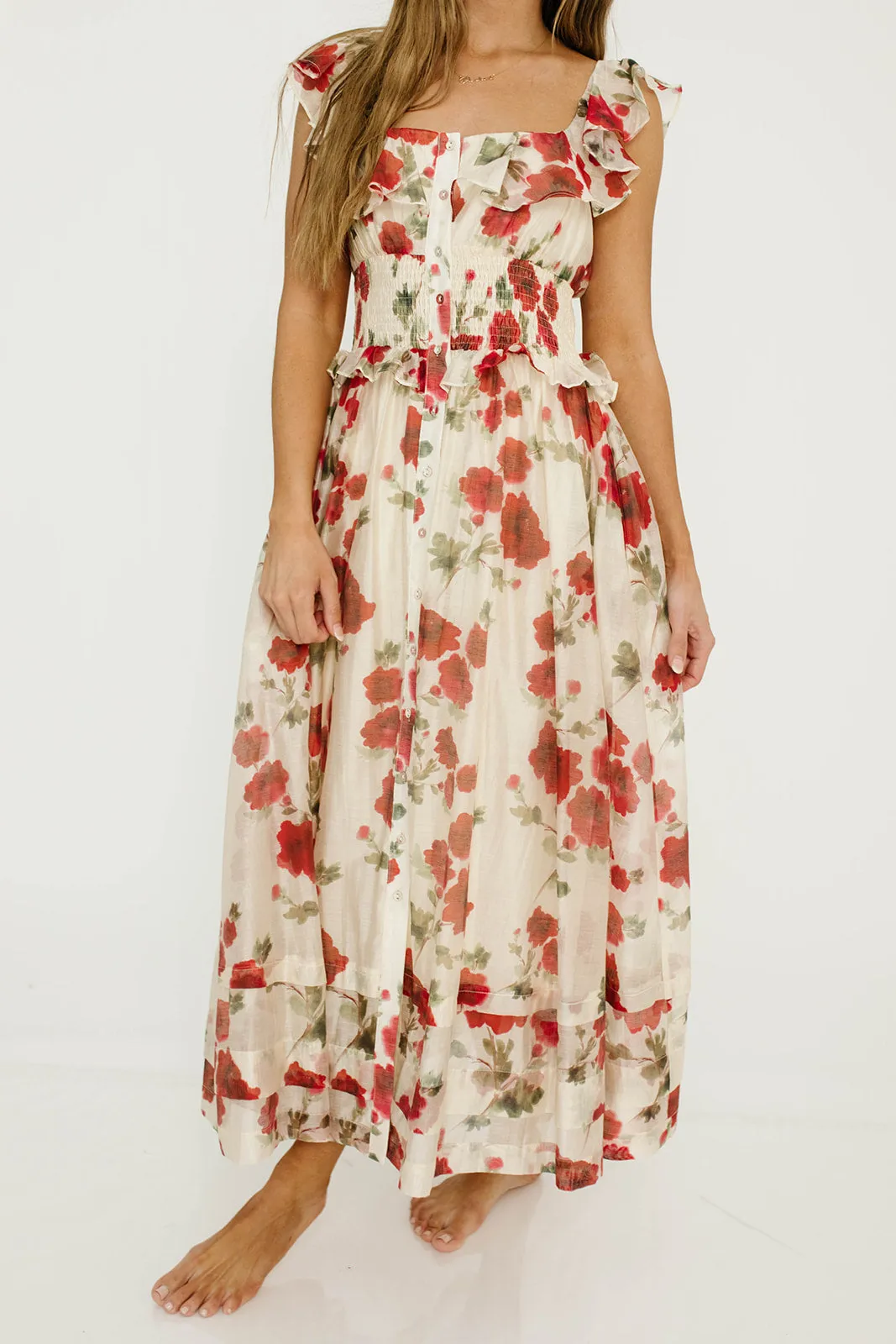 Pamela Floral Midi Dress in Red sold by Worth Collective product image thumbnail 3
