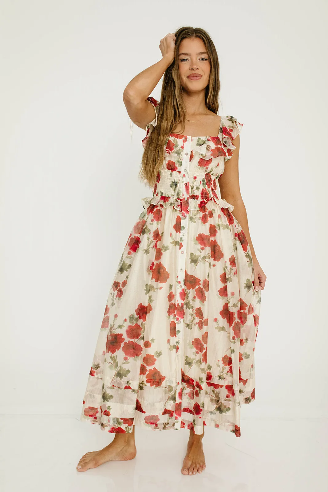 Pamela Floral Midi Dress in Red sold by Worth Collective product image thumbnail 4