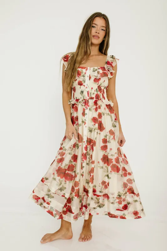 Pamela Floral Midi Dress in Red made by Sofie the Label