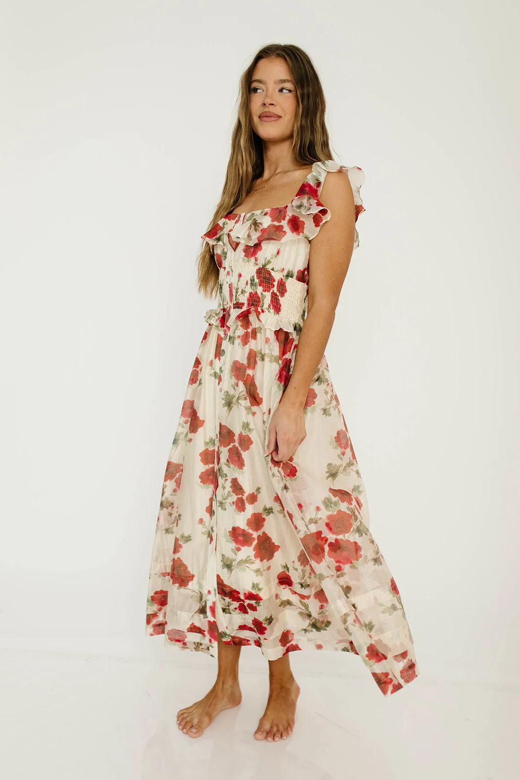 Pamela Floral Midi Dress in Red sold by Worth Collective product image thumbnail 2