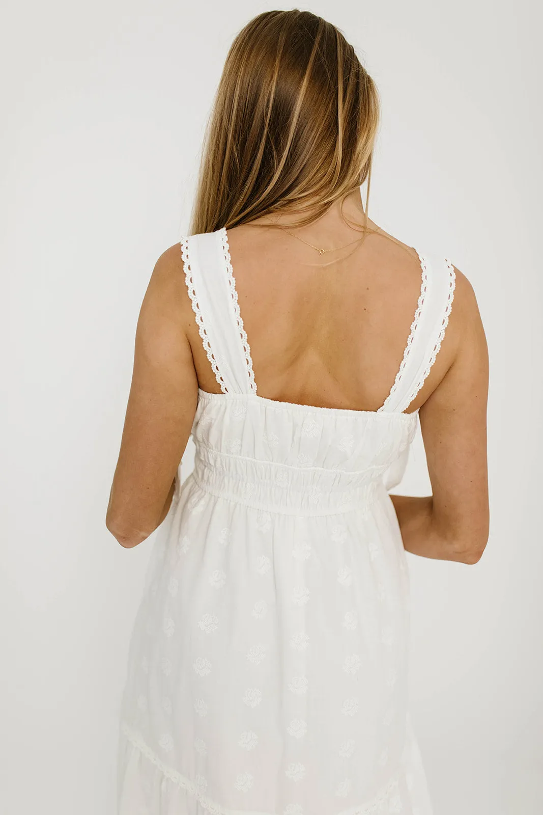 Myka Embroidered Tie-Strap Tiered Maxi Dress in Off-White sold by Worth Collective product image thumbnail 5