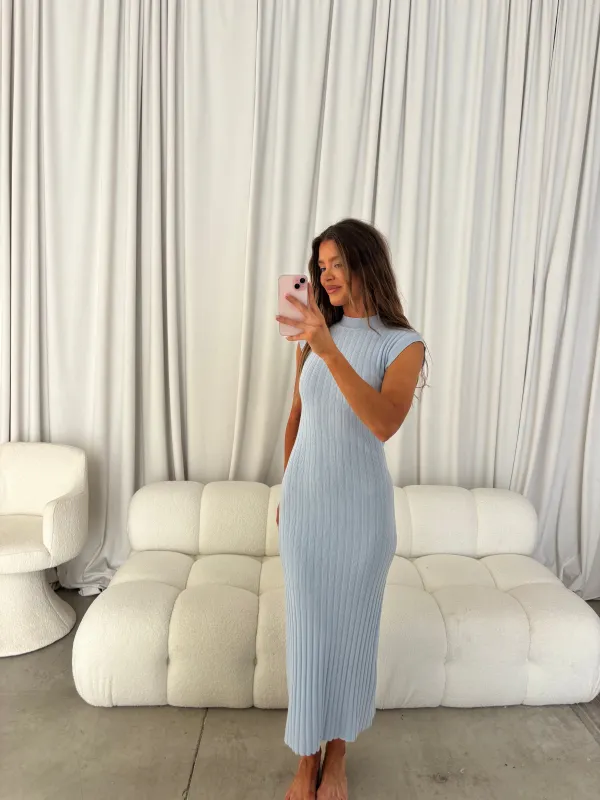 Julia Rib-Knit Maxi Dress in Sky sold by Worth Collective