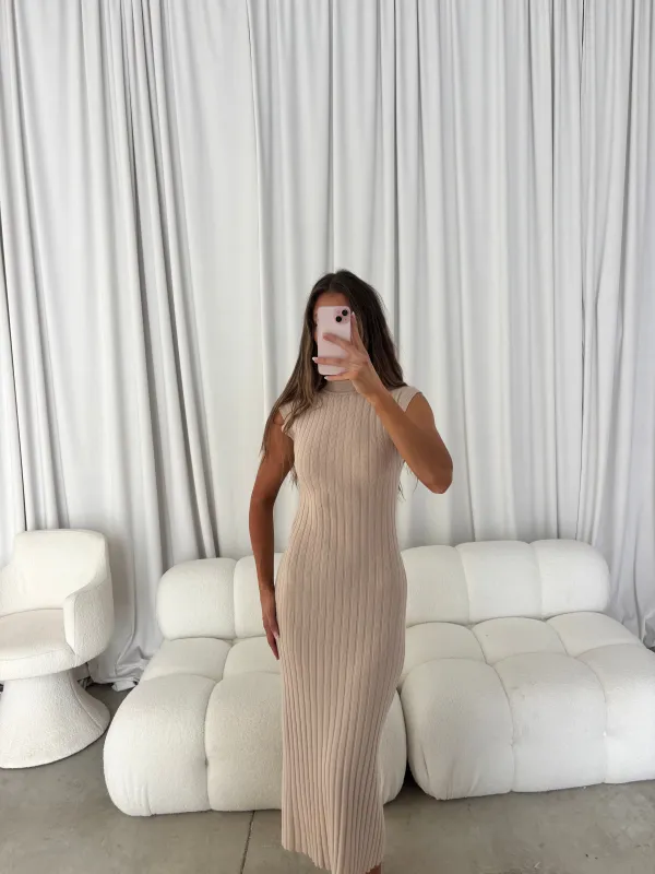 Julia Rib-Knit Maxi Dress in Sand sold by Worth Collective