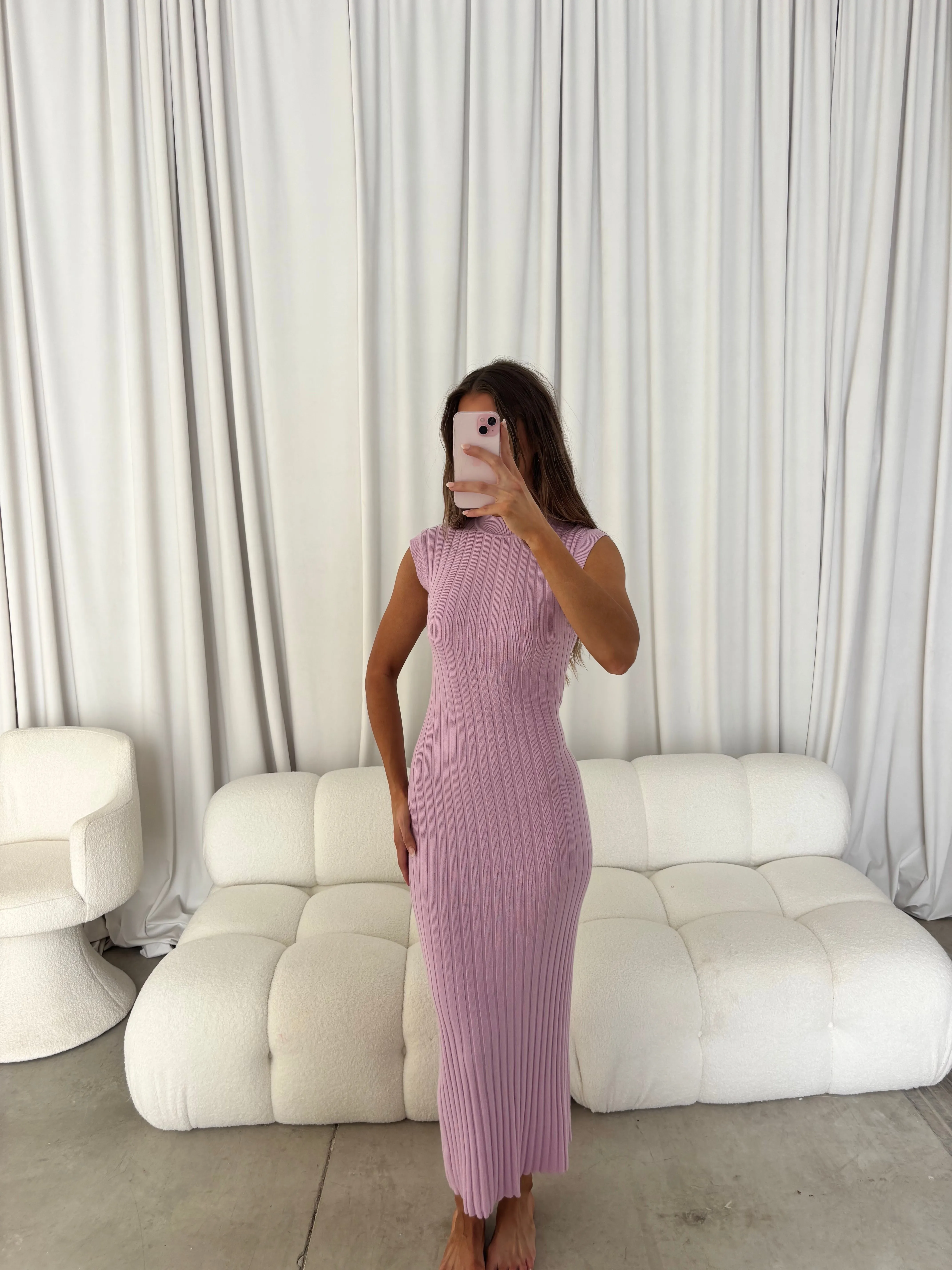 Julia Rib-Knit Maxi Dress in Pink sold by Worth Collective