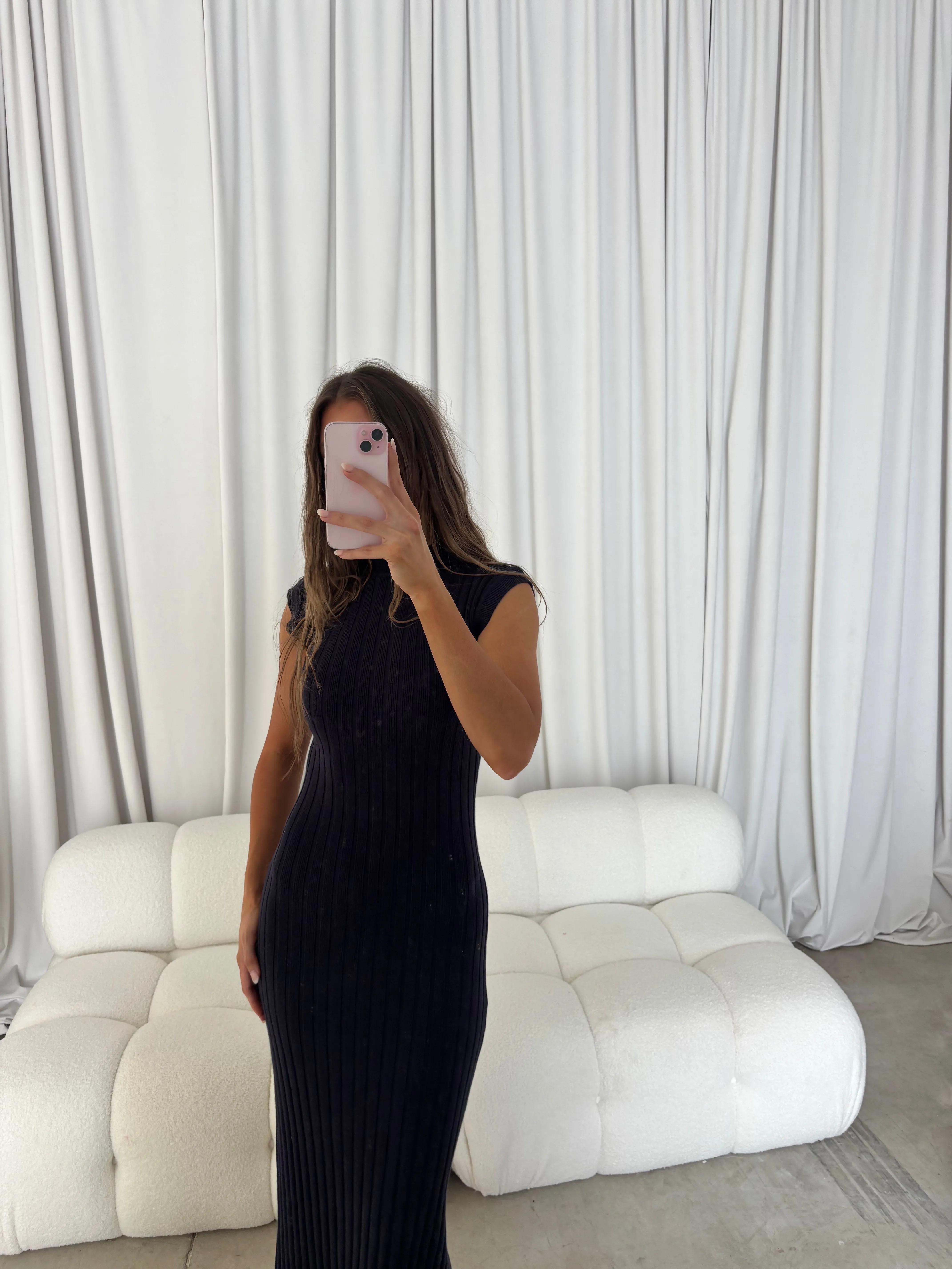 Julia Rib-Knit Maxi Dress in Navy sold by Worth Collective product image thumbnail 2